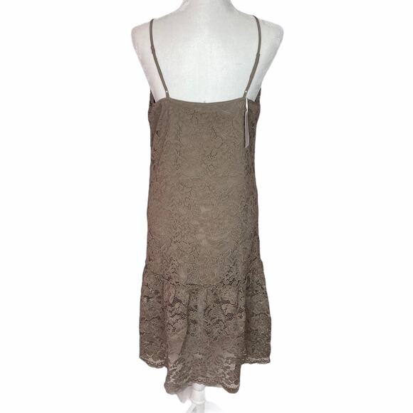 Gold Hawk Slip Dress Silk Taupe Spaghetti Straps Lace Ruffle Hem Pockets S NEW - Picture 3 of 8